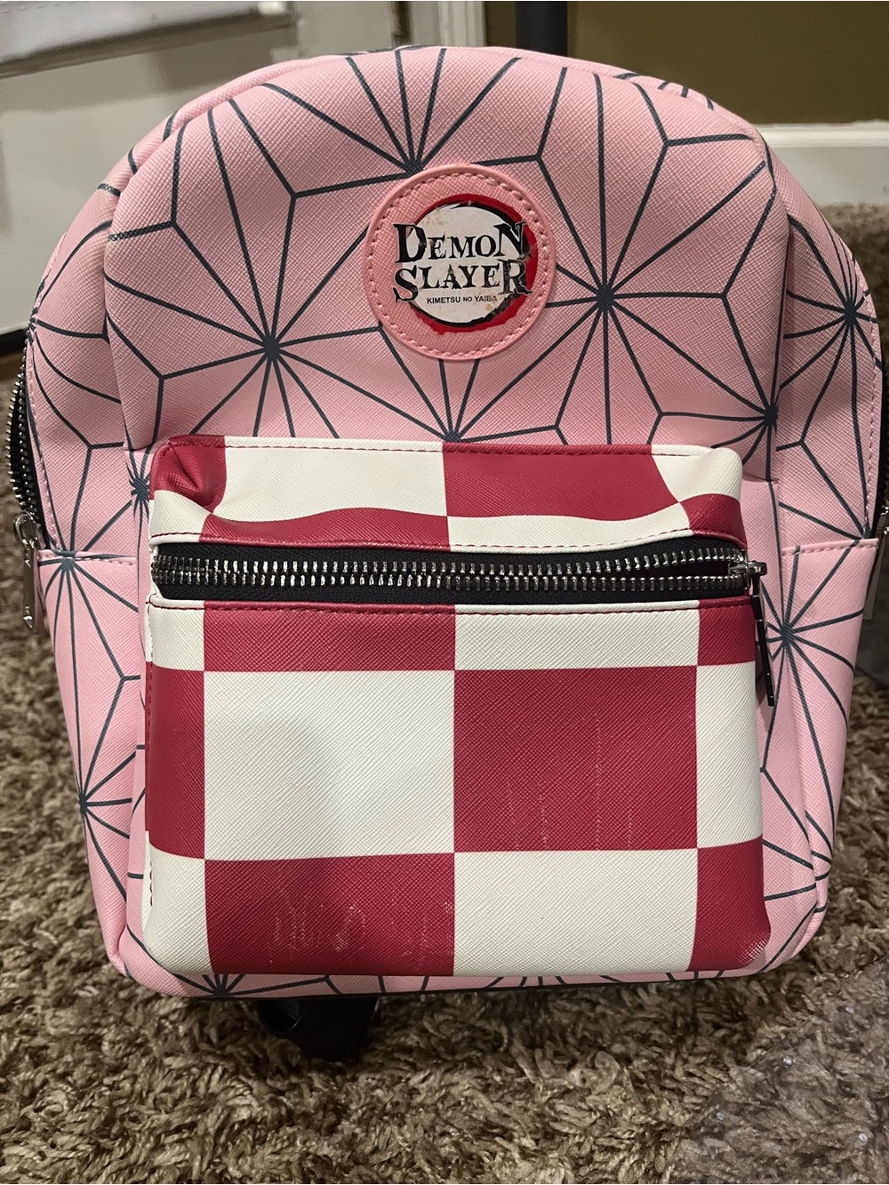 Demon Slayer Pink & White Checker Kids Mini Backpack